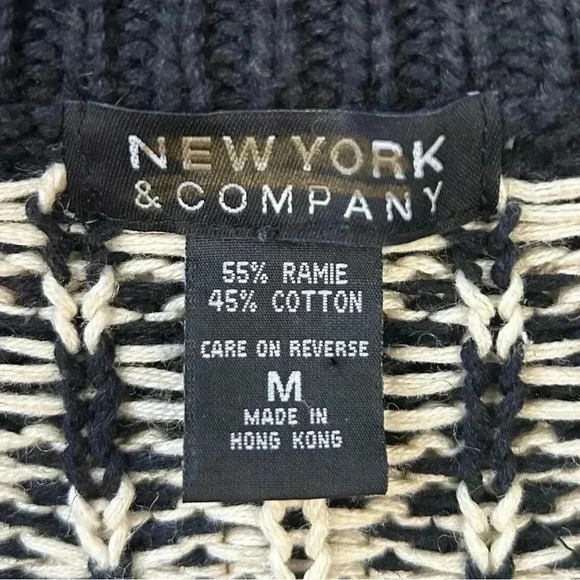 New York & Co Cardigan Ramie Cotton Knit Zip Front Sweater Black Beige Medium - Picture 12 of 14